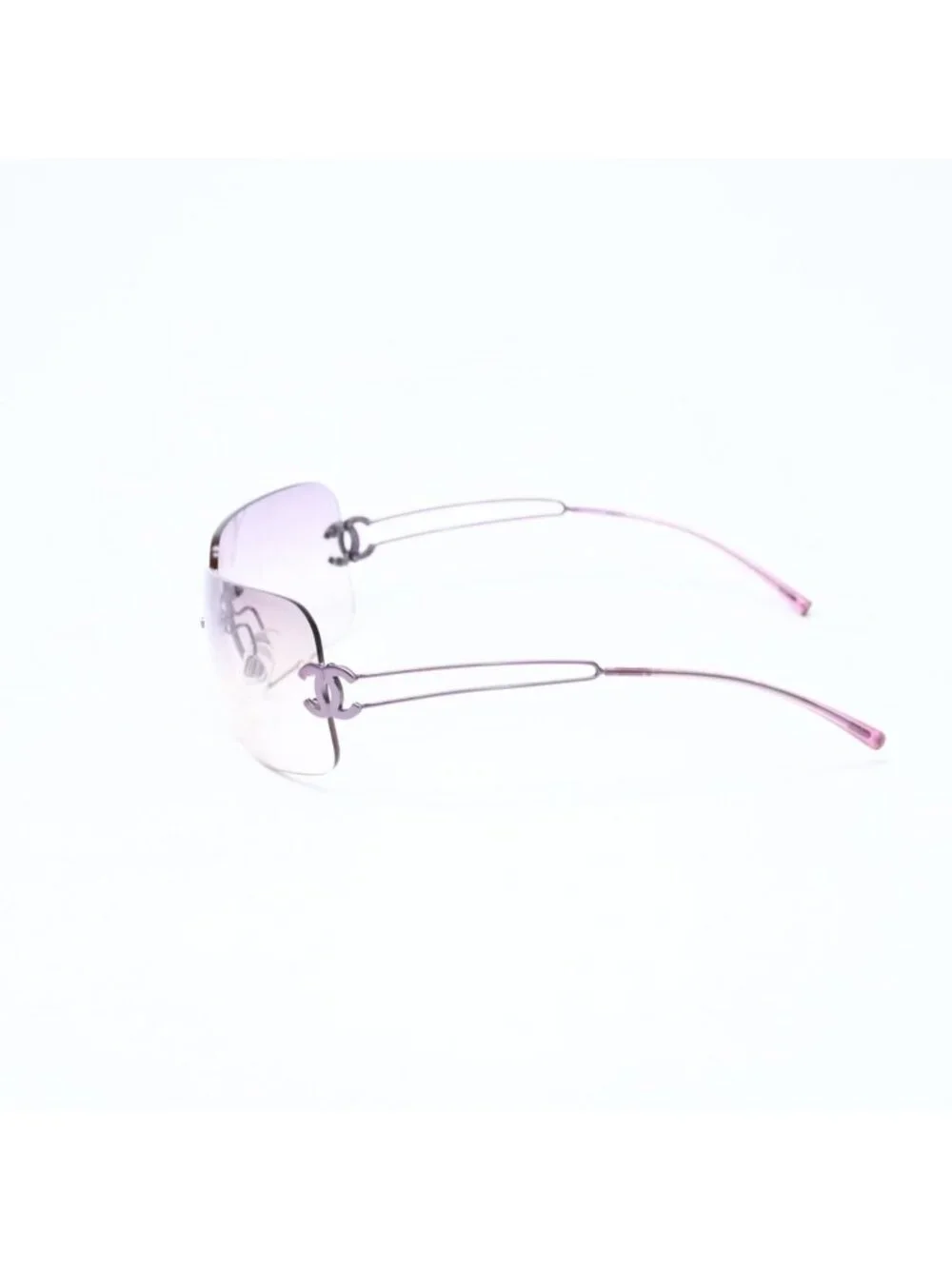 Chanel Rimless Sunglasses Side CC Logo Lavender Light Brown Gradient 16 Eyewear